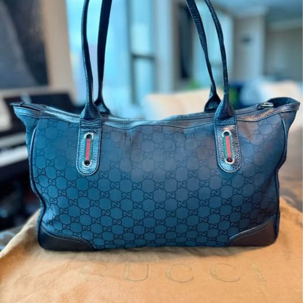Gucci Sherry Line GG Nylon Boston Bag Black Authentic 👜